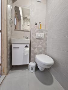 莫斯塔尔Visit Drežnica的白色的浴室设有卫生间和镜子