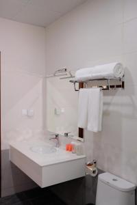 第比利斯第比利斯华凌酒店的白色的浴室设有水槽和卫生间。