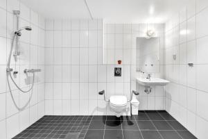 奥斯陆奥斯陆福诺公寓式酒店的一间带卫生间和水槽的浴室