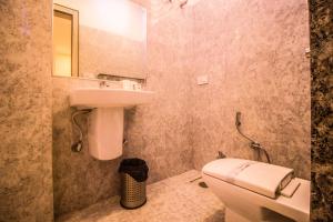 瓜廖尔Capital O 5764 A Park Hotel的一间带水槽、卫生间和镜子的浴室