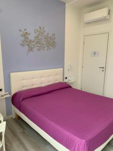 圣焦万尼泰亚蒂诺La Bussola Airport Affitta Camere的一间卧室配有一张大床和紫色床罩