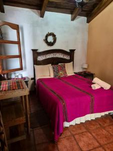 危地马拉安地瓜Hotel Casa Sofia的一间卧室配有一张带红色毯子的大床
