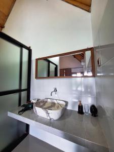 特特巴图Novia Guest House Lombok-Tetebatu的一间带水槽和镜子的浴室