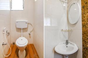 kolkataFabHotel The Luxurie International的浴室的两张照片,配有卫生间和水槽