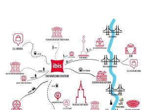 华沙ibis Warszawa Centrum的一张有景点的地图