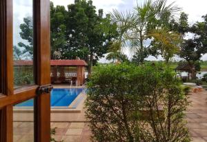 Ban Nong PhaiChangthai Comfort Guest House的从窗户可欣赏到游泳池的景色