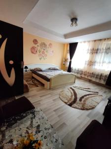 锡吉什瓦拉MADE in Transilvania的一间卧室设有一张床和一个大窗户