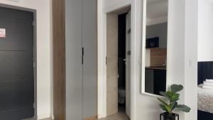 卡托维兹Parkcity Katowice Bogucice的客房设有带卫生间和门的浴室。