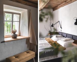 LubomierzWietorówka的一间卧室设有一张床和一个窗口