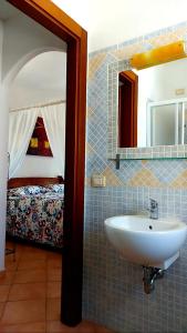 巴德希阿格尼斯别墅住宿加早餐旅馆的一间带水槽和镜子的浴室以及一张床