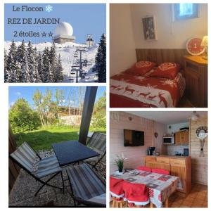 莱鲁斯Le Flocon, Joli Rez de Jardin, 5 personnes, Barbecue & Transats, proche du centre des Rousses, Draps inclus et Boîte à clés的一张酒店房间四张照片的拼贴图