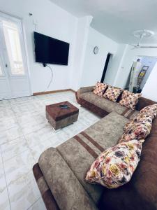 伊斯梅利亚شقق وشاليهات بمدينة النورس的客厅配有2张沙发和1台平面电视