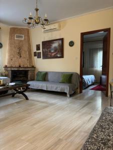 卡尔季察Ιδανικό σπίτι στην Καρδίτσα的带沙发和壁炉的客厅