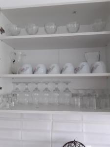 苏利纳La SULINA的冰箱里装满玻璃杯和花瓶的架子