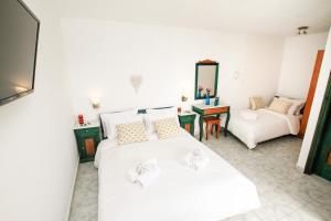 阿克罗蒂里The Fisherman's House Santorini的一间带两张床和一张沙发的客厅