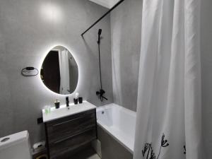 阿拉木图Like Home Hostel na Shevchenko, 162Б的一间带水槽、浴缸和镜子的浴室
