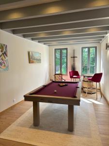 Curtil-VergyHotel Le Manasses的客厅的中间设有台球桌