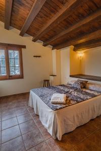 坎姆帕拉斯Can Tubau - Casa rural - Apartaments的木制天花板的客房内的一张大床