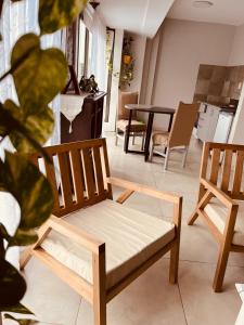波萨达斯Alojamiento Céntrico的客厅配有2把木椅和桌子