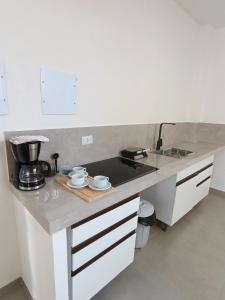 巴拉那州蓬塔尔Residencial Mar Azul-suíte 12的厨房配有水槽和台面