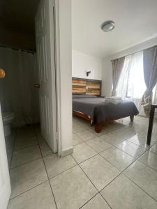阿里卡Alto Chinchorro Hostel的一间卧室设有一张床和一个窗口