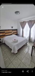 阿里卡Kunturi Guest House的一间卧室配有一张床,床上有毛巾