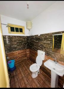 达兰萨拉Mcleodganj Diaries Homestay的一间带卫生间和水槽的浴室