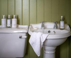 塞特尔塞特尔金狮l旅馆的浴室配有盥洗盆、卫生间和坐浴盆。