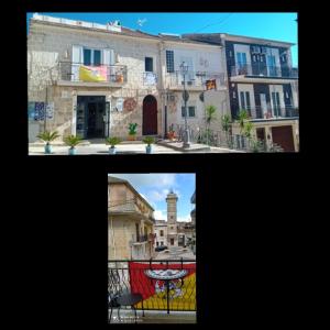 Acquaviva Platanibed & breakfast Acquaviva di Vullo Vincenzo的两幅建筑图,有钟楼