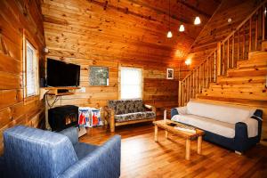 BeaverThe Cabins at Pine Haven - Beckley的小屋内的客厅配有沙发和电视