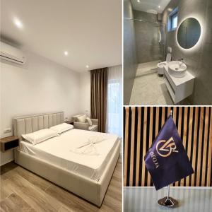 都拉斯Vila Beqja的一间酒店客房 - 带一张床和一间浴室