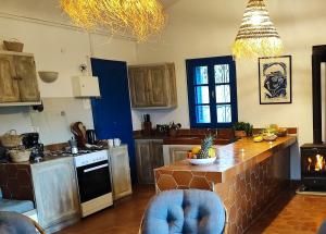 胡瓦里耶Dar Gitta & Wood El Haouaria的一间厨房,房间中间有一个岛屿