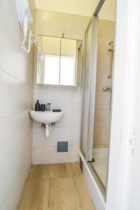 维也纳Spacious Apartment in Floridsdorf Area PR9的一间带水槽和淋浴的浴室