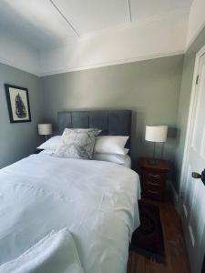 纽卡斯尔Grey Heron Townhouse的卧室配有一张白色大床和两盏灯。