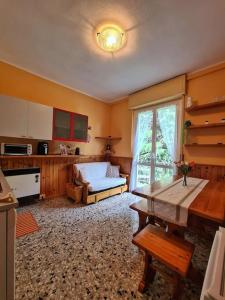 奇文纳Il Posticino DI Bellagio的一间带桌子的客厅和一间厨房