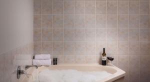 罗托鲁瓦Arawa Park Hotel, Independent Collection by EVT的带浴缸和一瓶葡萄酒的浴室