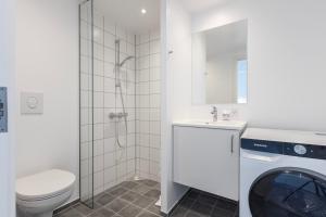 努克Hotel Aurora Apartments的浴室配有卫生间水槽和洗衣机。