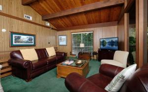 加特林堡Three Pines 2139的客厅配有皮革家具和电视