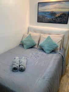 彼得罗波利斯Apartamento aconchegante no Hotel Quitandinha com vaga de garagem的床上有2个枕头