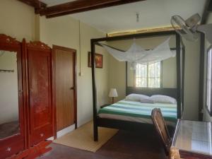 马德望O'hamok family的一间卧室配有一张天蓬床和窗户