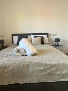 莱斯特2 Bed House Waterside Luxury Living, Central Area的床上有白色枕头