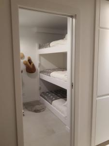 上阿兰Acogedor apartamento a pie de pistas cota 1500的步入式衣柜,配有白色的架子和毛巾