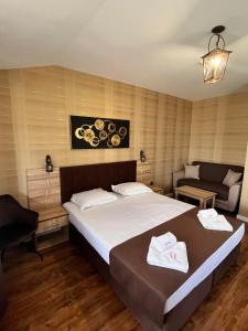 萨帕雷瓦巴尼亚埃马里2号家庭酒店的一间卧室配有一张大床和一张沙发