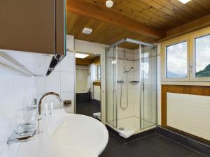 阿峙奇Bergblick Lodge - 3 Sterne Garni - Neueröffnung的带淋浴和盥洗盆的浴室