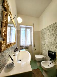 钱皮诺Appartamento comodo e accogliente a Ciampino的一间带水槽、卫生间和镜子的浴室