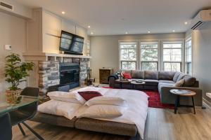 蒙特朗布朗Les Eaux 207-2 Mountain adventure的带沙发和壁炉的客厅