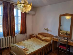 阿巴纳西阿伴纳斯酒店的一间卧室配有一张床、镜子和一张桌子