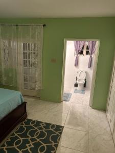 圣玛丽Jamaica Villa By The Sea的一间卧室配有一张床,浴室设有卫生间