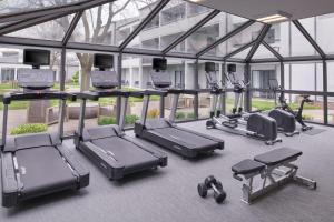 罗缪勒斯底特律都会机场罗穆卢斯万怡酒店的健身房,配有一系列有氧运动器材