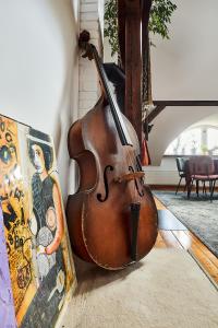 弗罗茨瓦夫Cesar Apartment的画边的小提琴